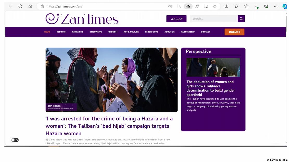 Online dergi Zan Times'in ekran görüntüsü